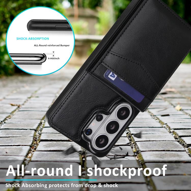 For Samsung Galaxy S26 Ultra 5G Solid Color Card Slots Bracket PU Phone Case