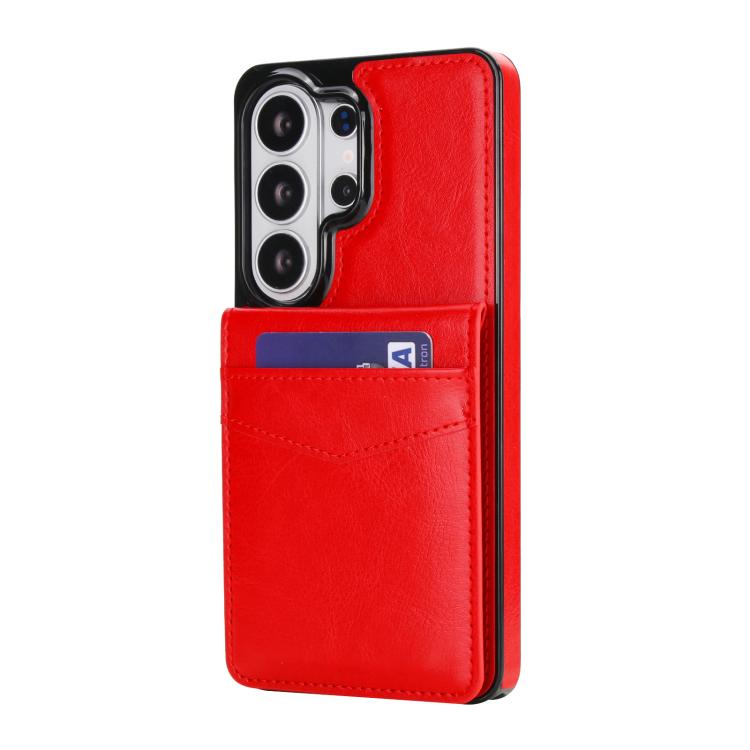 For Samsung Galaxy S26 Ultra 5G Solid Color Card Slots Bracket PU Phone Case