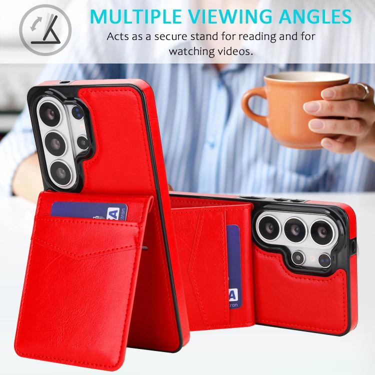 For Samsung Galaxy S26 Ultra 5G Solid Color Card Slots Bracket PU Phone Case