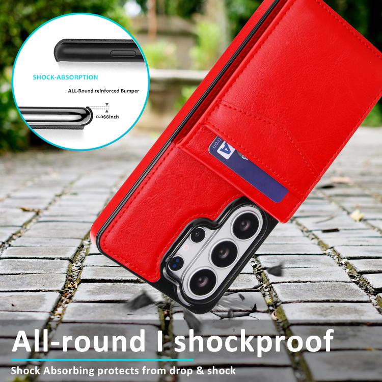 For Samsung Galaxy S26 Ultra 5G Solid Color Card Slots Bracket PU Phone Case