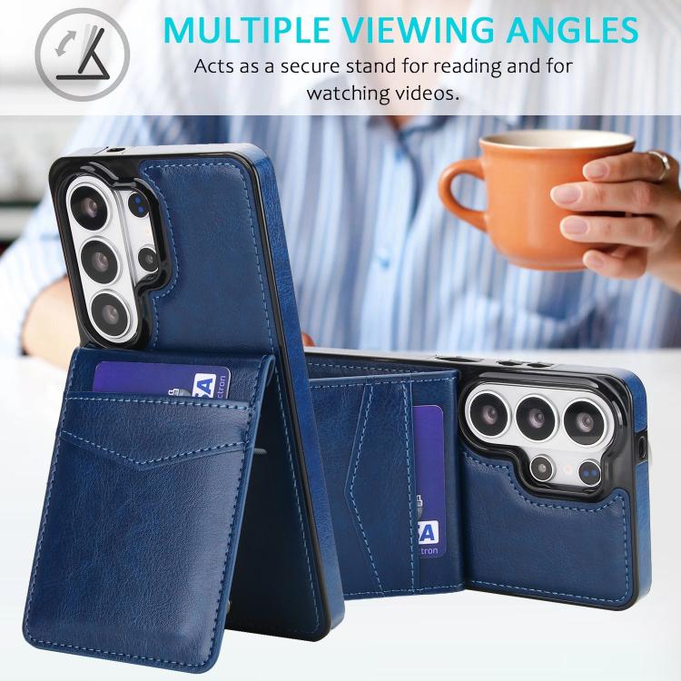 For Samsung Galaxy S26 Ultra 5G Solid Color Card Slots Bracket PU Phone Case