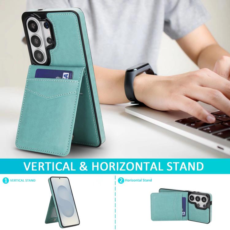 For Samsung Galaxy S26 Ultra 5G Solid Color Card Slots Bracket PU Phone Case