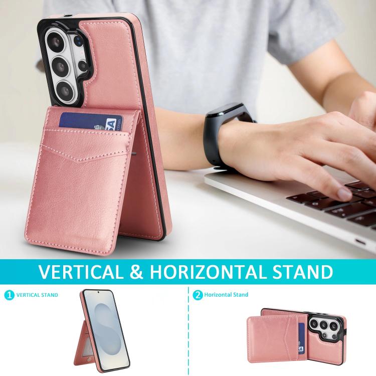 For Samsung Galaxy S26 Ultra 5G Solid Color Card Slots Bracket PU Phone Case