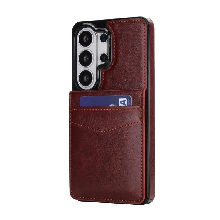 For Samsung Galaxy S26 Ultra 5G Solid Color Card Slots Bracket PU Phone Case