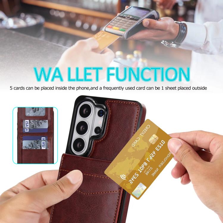 For Samsung Galaxy S26 Ultra 5G Solid Color Card Slots Bracket PU Phone Case