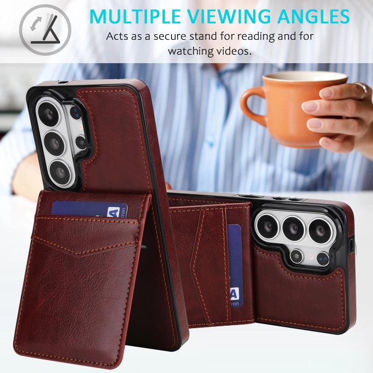 For Samsung Galaxy S26 Ultra 5G Solid Color Card Slots Bracket PU Phone Case