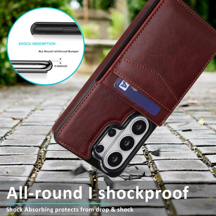 For Samsung Galaxy S26 Ultra 5G Solid Color Card Slots Bracket PU Phone Case