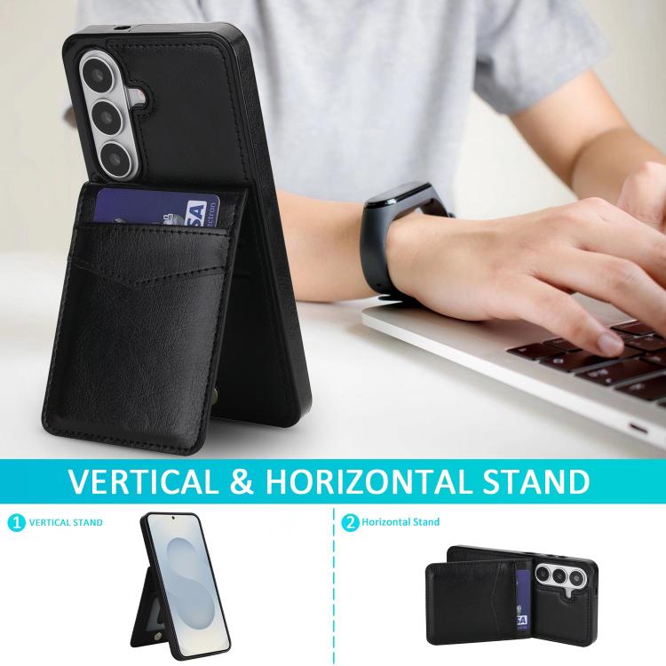 For Samsung Galaxy S26 5G Solid Color Card Slots Bracket PU Phone Case