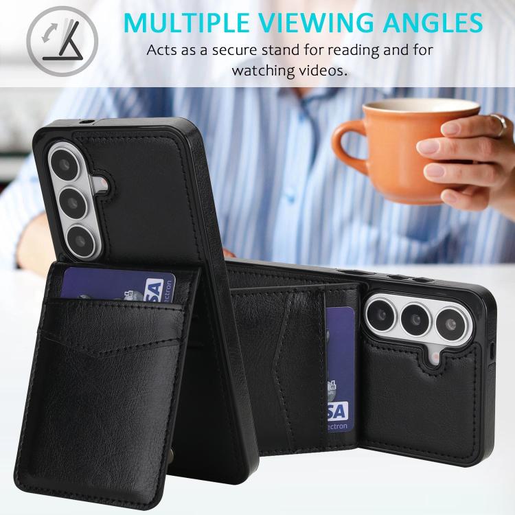 For Samsung Galaxy S26 5G Solid Color Card Slots Bracket PU Phone Case