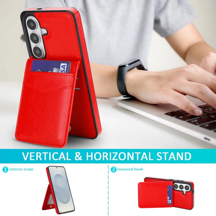 For Samsung Galaxy S26 5G Solid Color Card Slots Bracket PU Phone Case