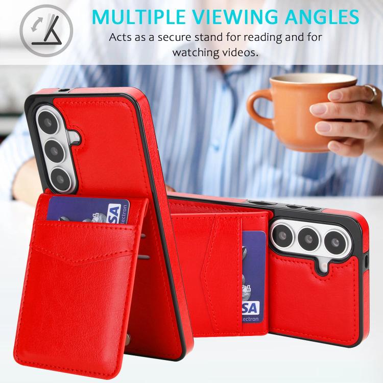 For Samsung Galaxy S26 5G Solid Color Card Slots Bracket PU Phone Case