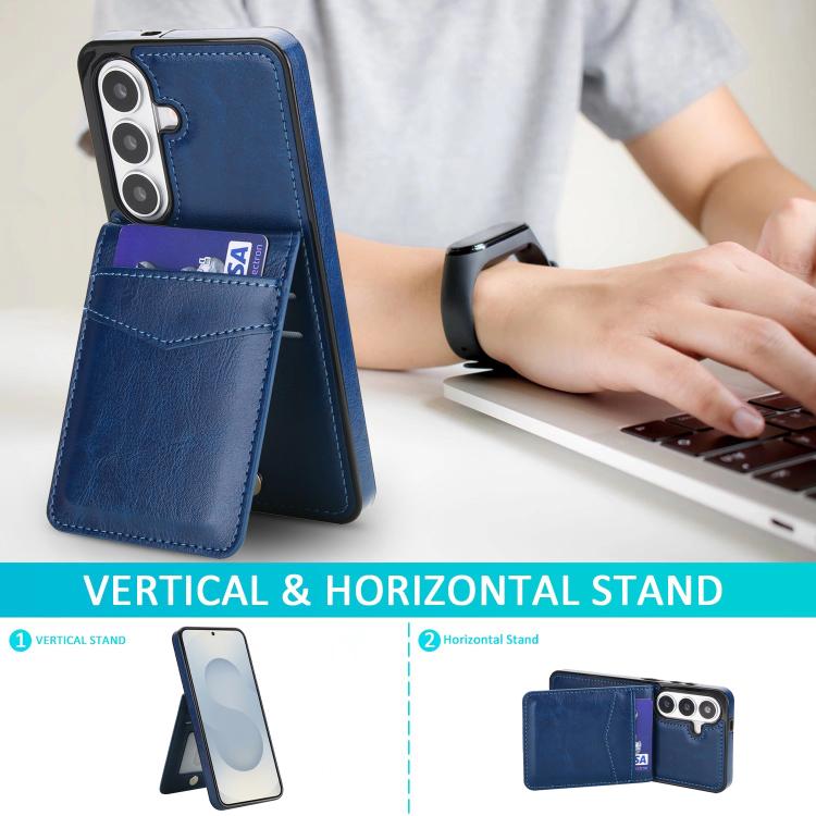 For Samsung Galaxy S26 5G Solid Color Card Slots Bracket PU Phone Case