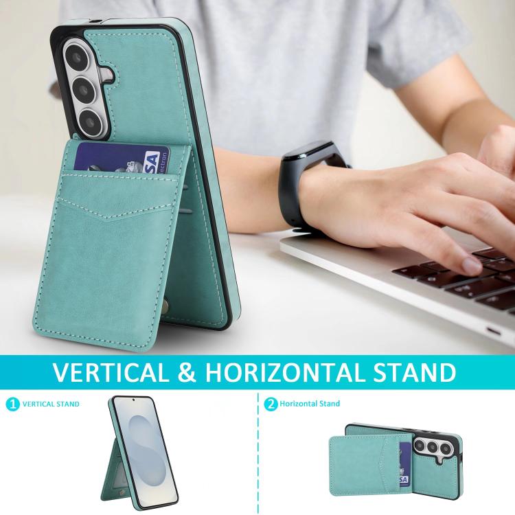 For Samsung Galaxy S26 5G Solid Color Card Slots Bracket PU Phone Case