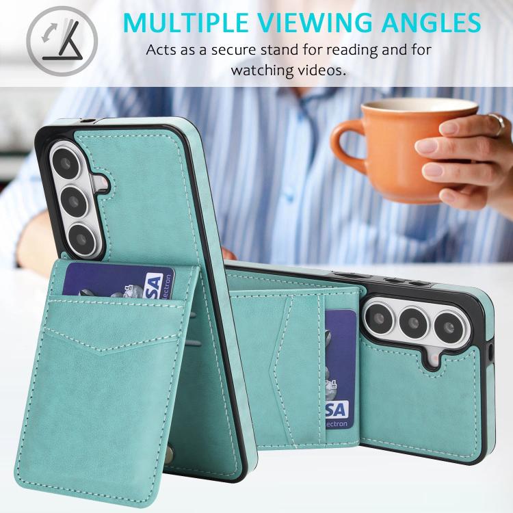For Samsung Galaxy S26 5G Solid Color Card Slots Bracket PU Phone Case