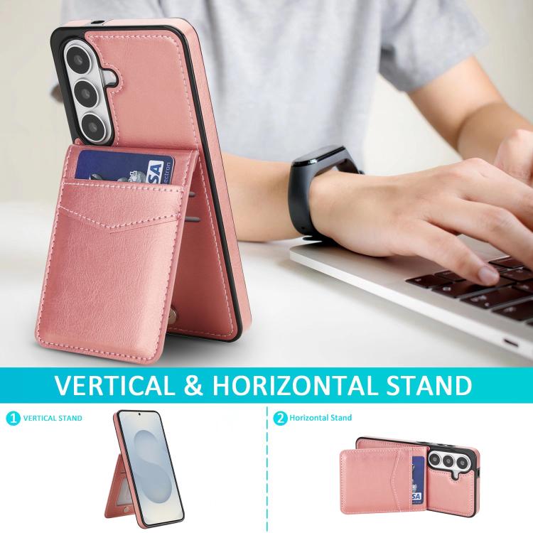 For Samsung Galaxy S26 5G Solid Color Card Slots Bracket PU Phone Case