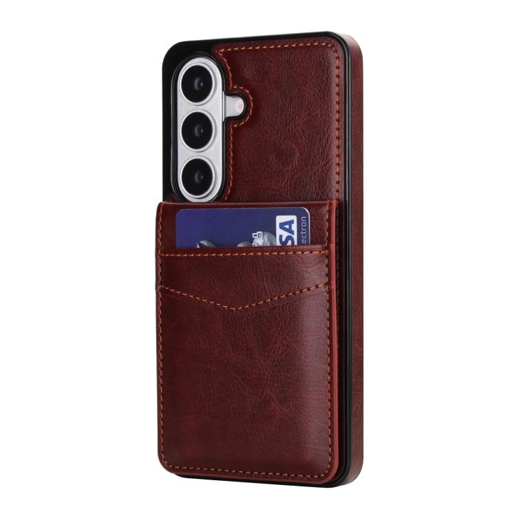 For Samsung Galaxy S26 5G Solid Color Card Slots Bracket PU Phone Case