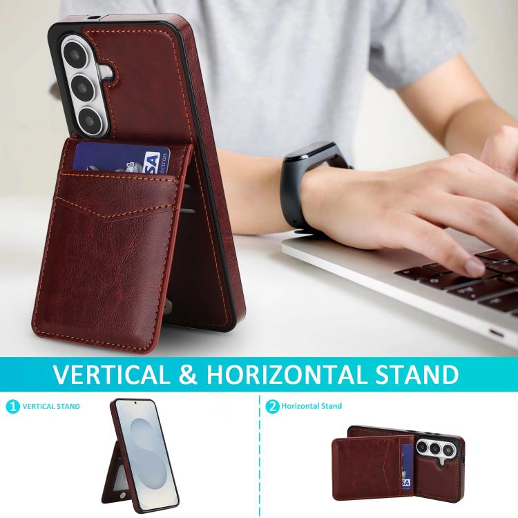 For Samsung Galaxy S26 5G Solid Color Card Slots Bracket PU Phone Case