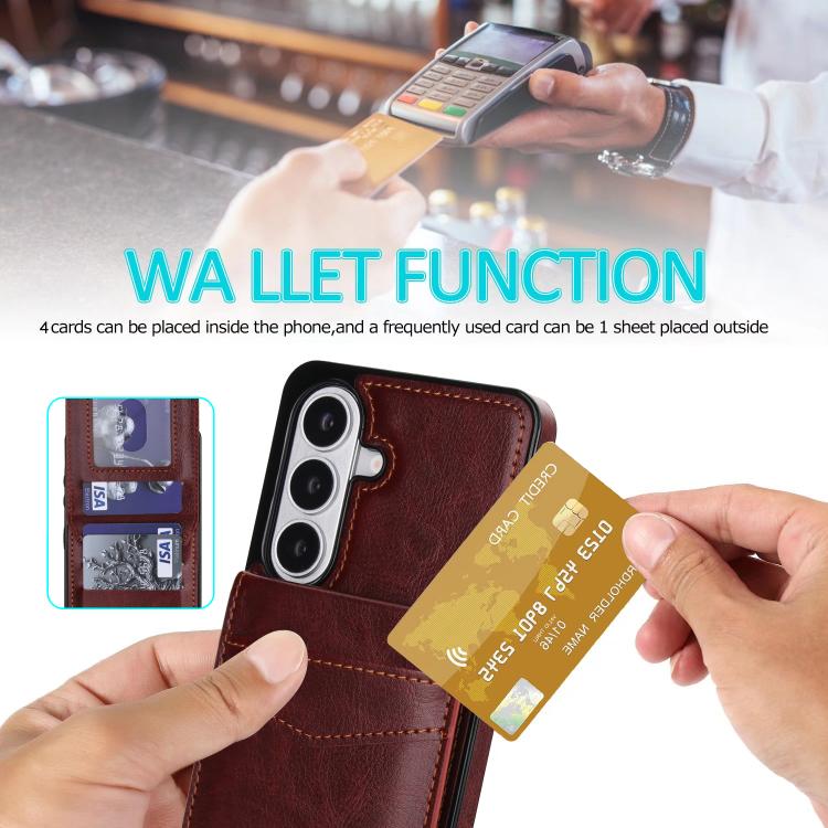 For Samsung Galaxy S26 5G Solid Color Card Slots Bracket PU Phone Case