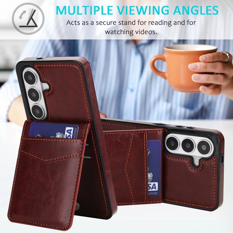 For Samsung Galaxy S26 5G Solid Color Card Slots Bracket PU Phone Case