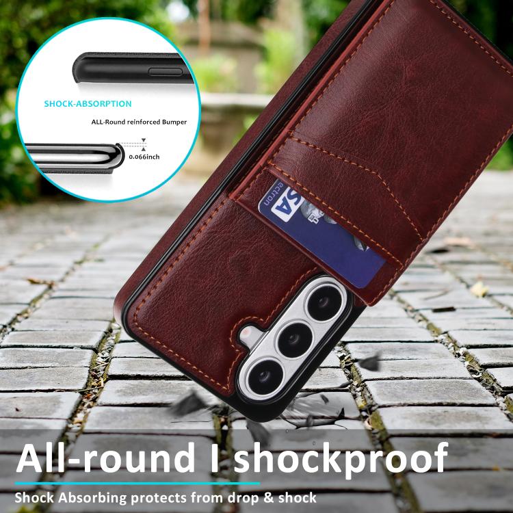 For Samsung Galaxy S26 5G Solid Color Card Slots Bracket PU Phone Case