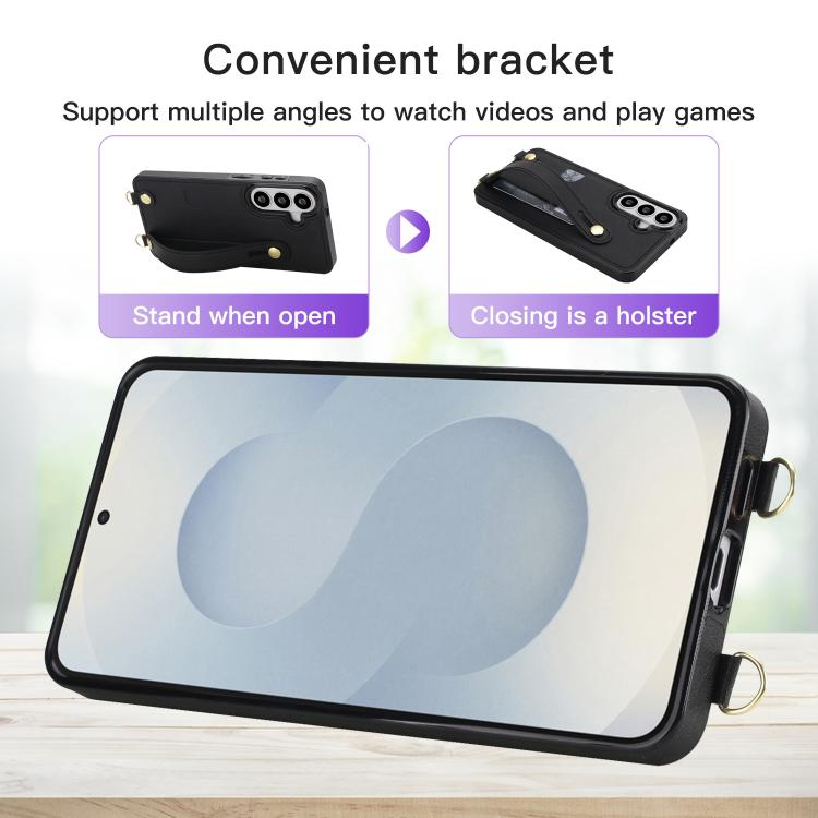 For Samsung Galaxy S26 5G Cross-body Wristband Holder Square Phone Case