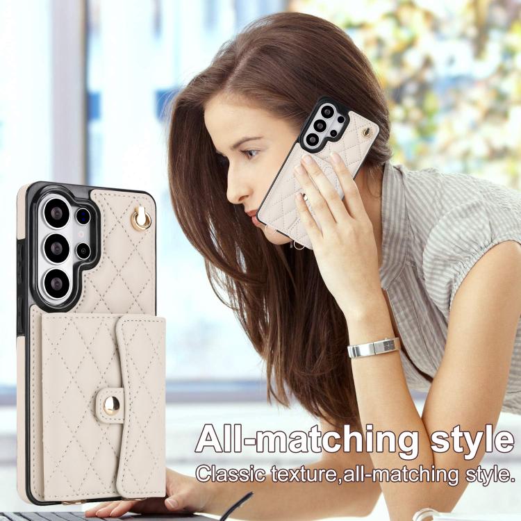 For Samsung Galaxy S26 Ultra 5G Crossbody Rhombic Horizontal Wallet Leather Phone Case