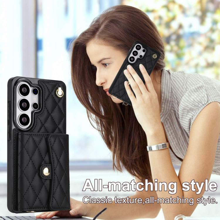 For Samsung Galaxy S26 Ultra 5G Crossbody Rhombic Horizontal Wallet Leather Phone Case