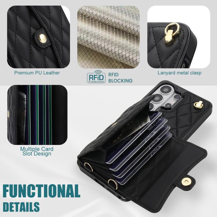 For Samsung Galaxy S26 Ultra 5G Crossbody Rhombic Horizontal Wallet Leather Phone Case
