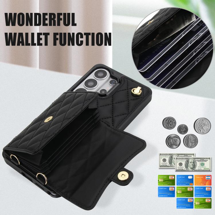 For Samsung Galaxy S26 Ultra 5G Crossbody Rhombic Horizontal Wallet Leather Phone Case