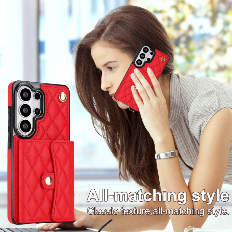 For Samsung Galaxy S26 Ultra 5G Crossbody Rhombic Horizontal Wallet Leather Phone Case