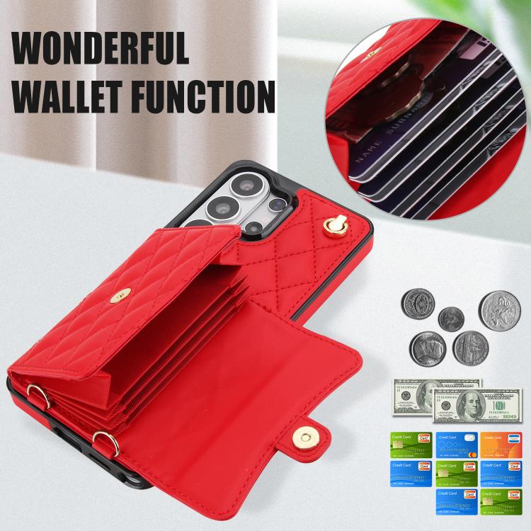 For Samsung Galaxy S26 Ultra 5G Crossbody Rhombic Horizontal Wallet Leather Phone Case