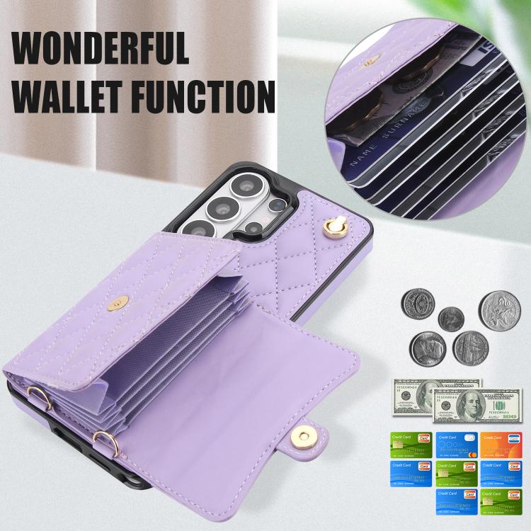 For Samsung Galaxy S26 Ultra 5G Crossbody Rhombic Horizontal Wallet Leather Phone Case