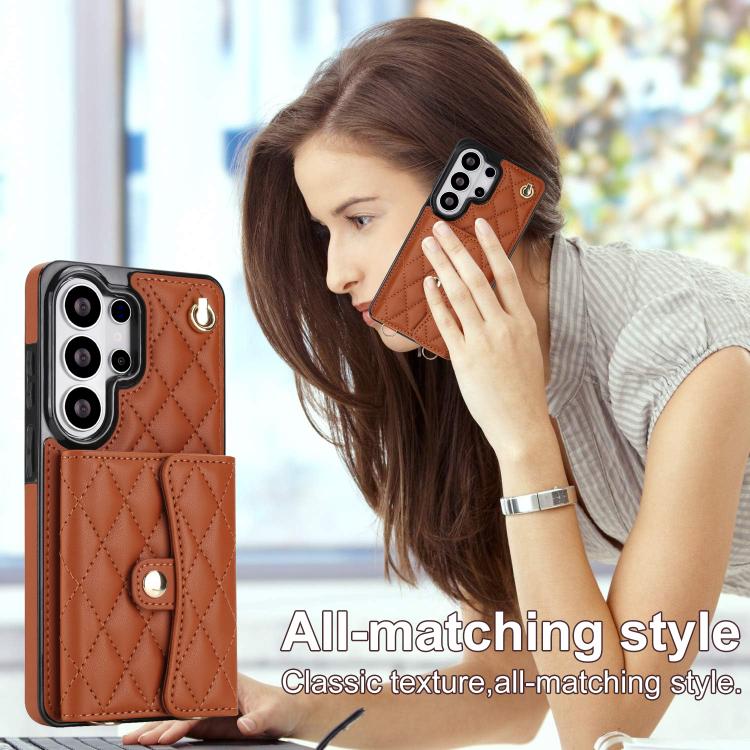 For Samsung Galaxy S26 Ultra 5G Crossbody Rhombic Horizontal Wallet Leather Phone Case