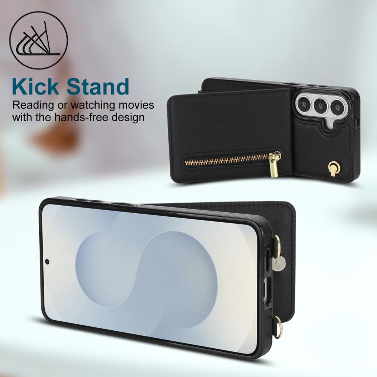 For Samsung Galaxy S26 5G Cross-body Zipper Square Phone Case with Holder