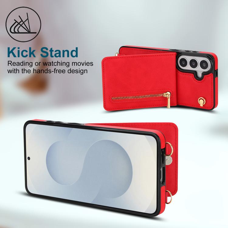 For Samsung Galaxy S26 5G Cross-body Zipper Square Phone Case with Holder