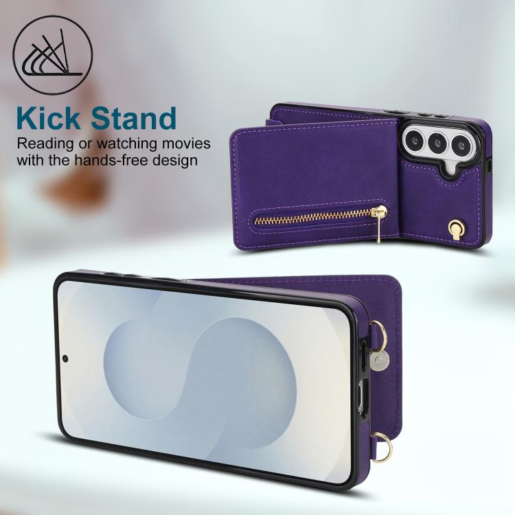 For Samsung Galaxy S26 5G Cross-body Zipper Square Phone Case with Holder