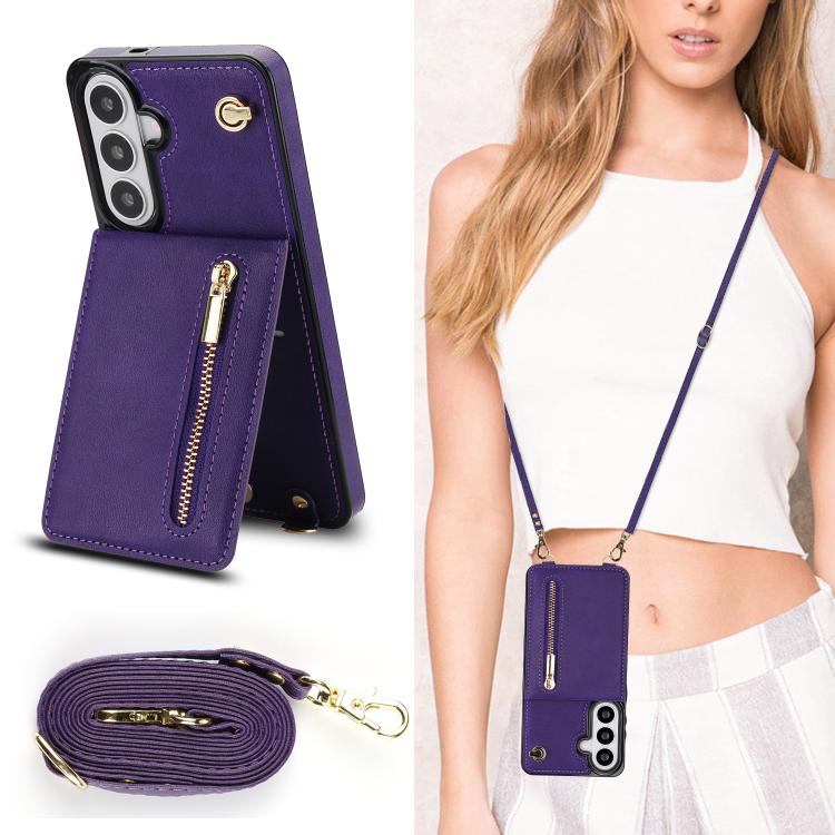 For Samsung Galaxy S26 5G Cross-body Zipper Square Phone Case with Holder