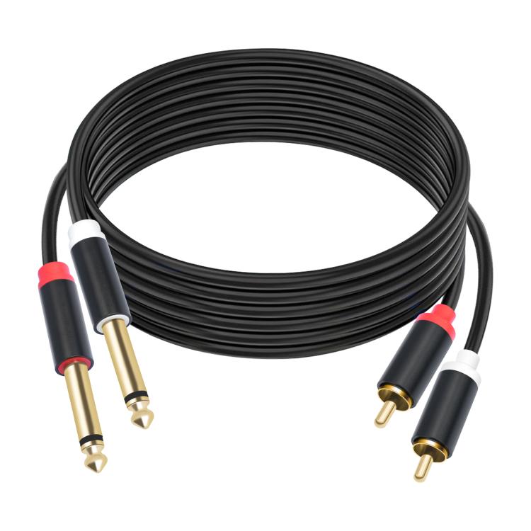 2 RCA to 2x6.35mm Male Mixing Consoles Audio Connection Cables, Length:1.5m - Black