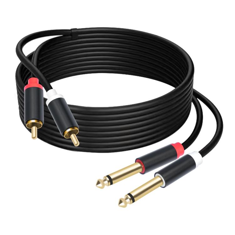 2 RCA to 2x6.35mm Male Mixing Consoles Audio Connection Cables, Length:3m - Black