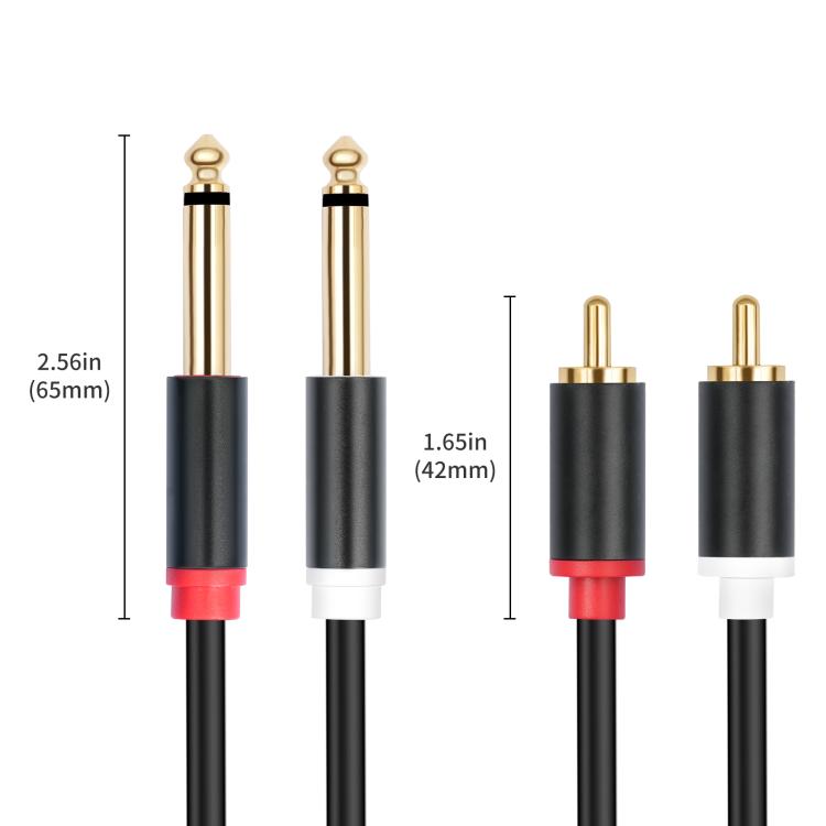 2 RCA to 2x6.35mm Male Mixing Consoles Audio Connection Cables, Length:3m - Black
