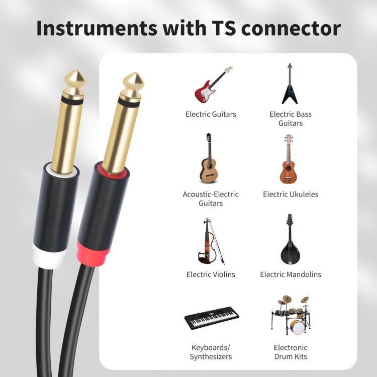 2 RCA to 2x6.35mm Male Mixing Consoles Audio Connection Cables, Length:1.5m - Black
