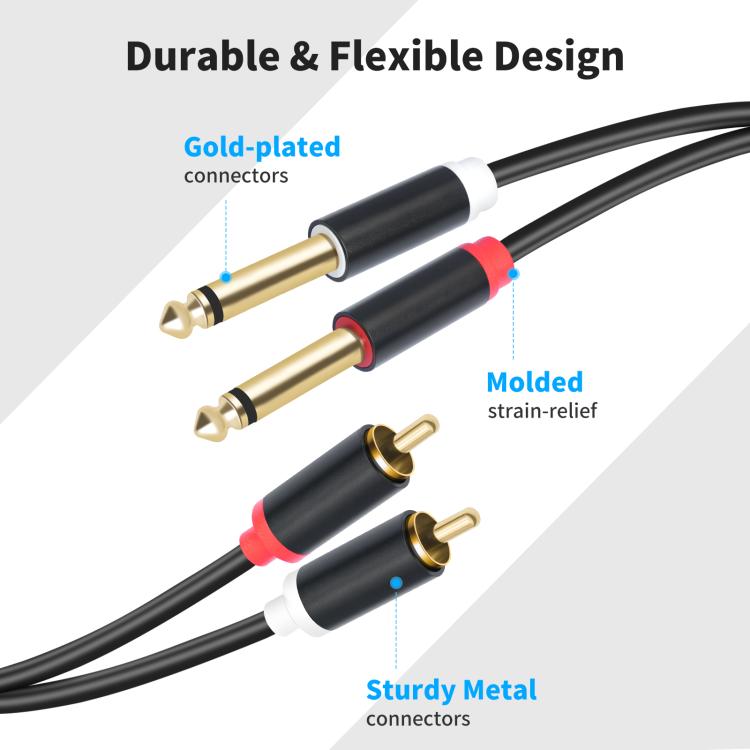 2 RCA to 2x6.35mm Male Mixing Consoles Audio Connection Cables, Length:3m - Black
