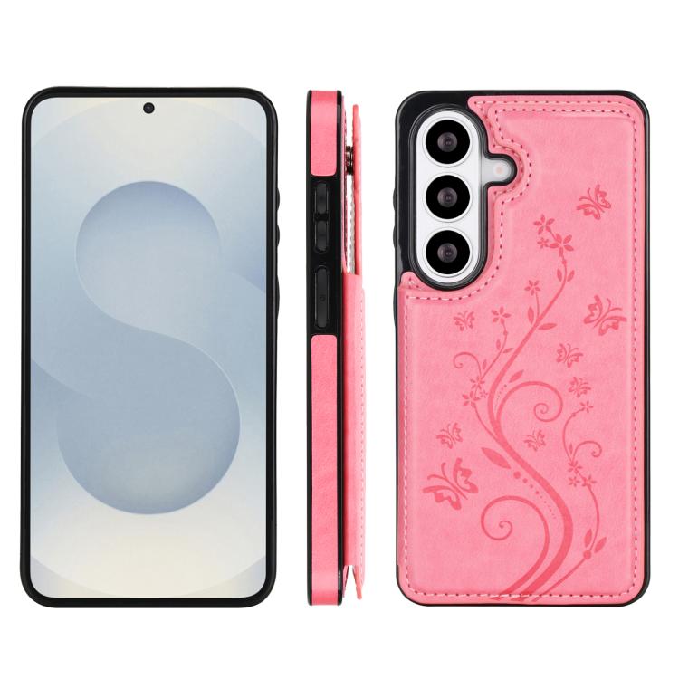 For Samsung Galaxy S26+ 5G Double Buckle Butterfly Embossing PU Phone Case