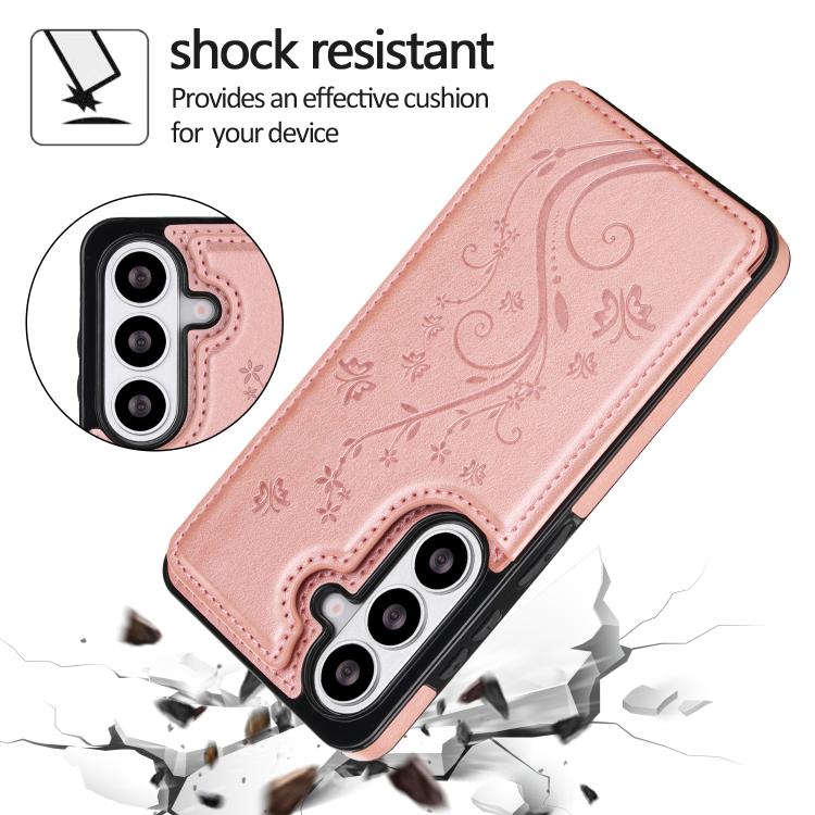 For Samsung Galaxy S26+ 5G Double Buckle Butterfly Embossing PU Phone Case