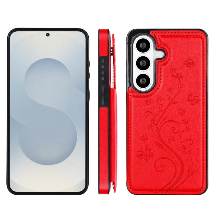For Samsung Galaxy S26+ 5G Double Buckle Butterfly Embossing PU Phone Case