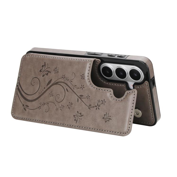 For Samsung Galaxy S26+ 5G Double Buckle Butterfly Embossing PU Phone Case