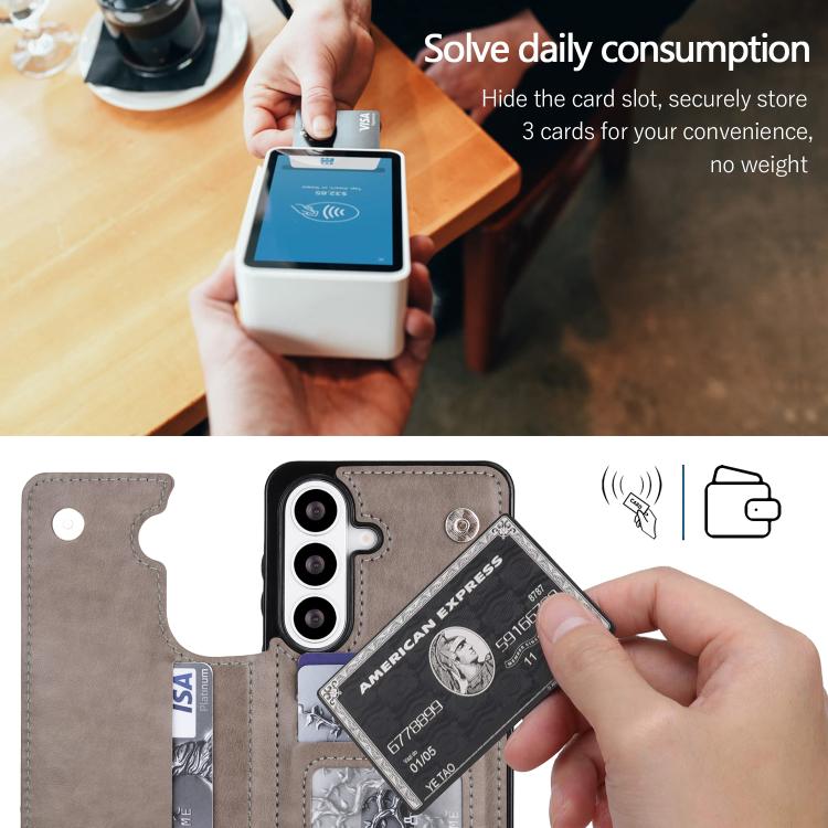 For Samsung Galaxy S26+ 5G Double Buckle Butterfly Embossing PU Phone Case