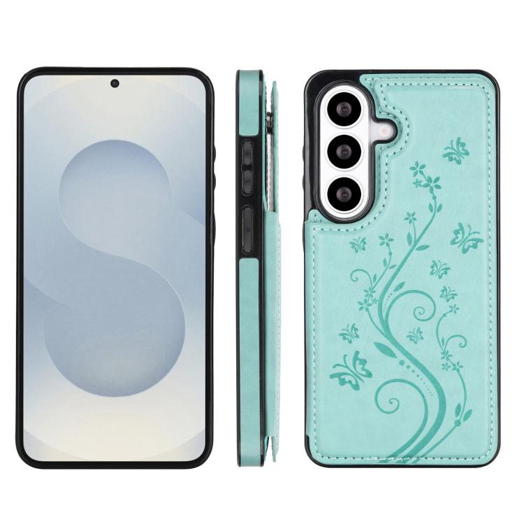 For Samsung Galaxy S26+ 5G Double Buckle Butterfly Embossing PU Phone Case