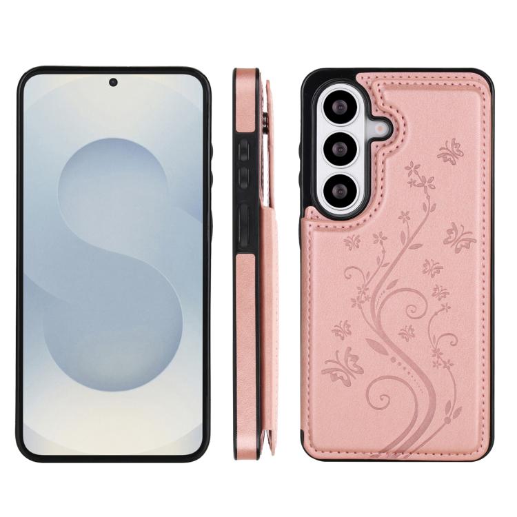 For Samsung Galaxy S26+ 5G Double Buckle Butterfly Embossing PU Phone Case