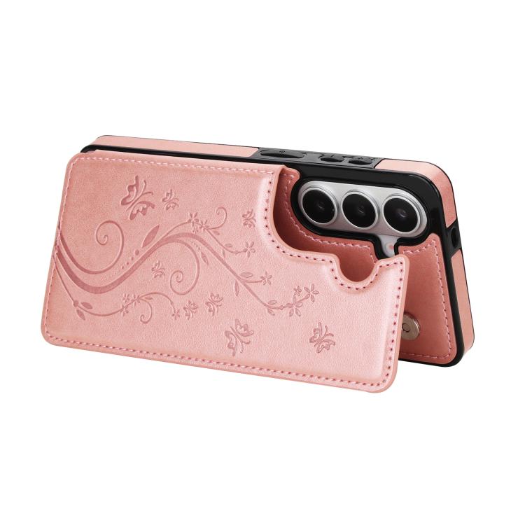 For Samsung Galaxy S26+ 5G Double Buckle Butterfly Embossing PU Phone Case
